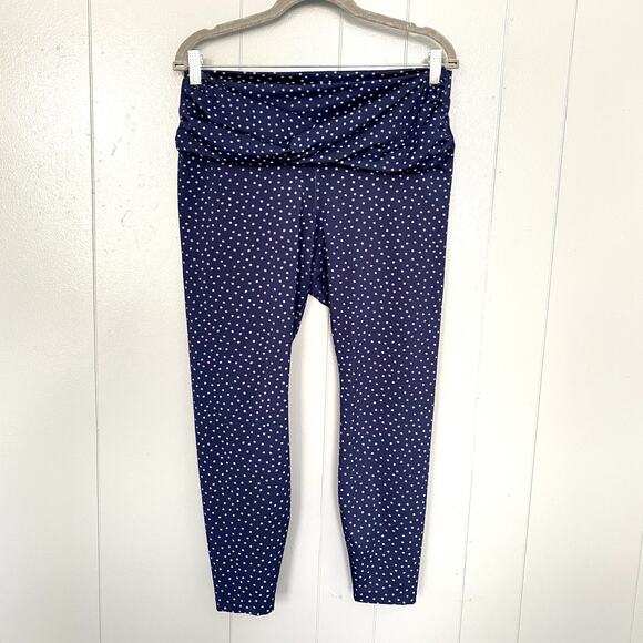 Nike Yoga Navy Polka Dot Twist 7/8 Cropped Athletic Tights Leggings XL - Picture 2 of 7